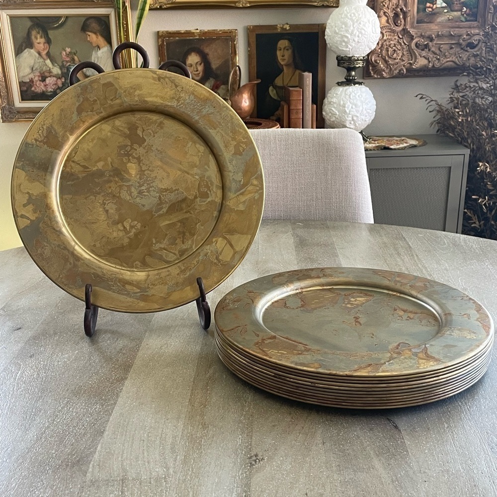 Martha Sturdy Spun brass Patina table charger or tray set of 4